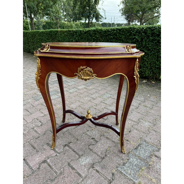 1900s French Louis XVI Mahogany Bronze Marble Side Table For Sale - Image 17 of 17