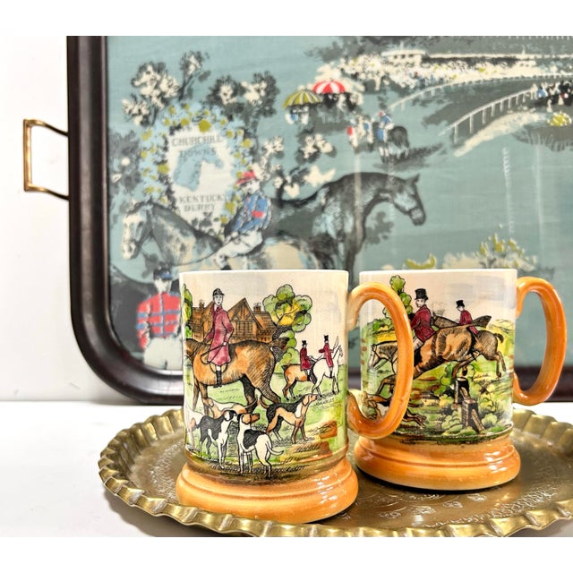 Farmhouse Vintage Hunting Scene Mugs English Fox Hunt Tankards, Equestrian Horse Decor - Arthur Wood England - Set of 2 For Sale - Image 3 of 10