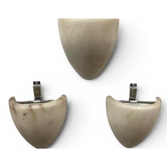 Contemporary Vintage Alabaster Shield Wall Sconces With Hollywood Provenance - Set of Three For Sale - Image 3 of 4