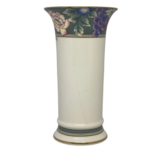 Vintage Royal Doulton Orchid Hill Medium Column Fine Bone China Vase For Sale - Image 12 of 12