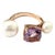 Bochic “Orient” Amethyst and Pearl Modernist Ring Set In 18K Gold and Silver, Size 7 For Sale