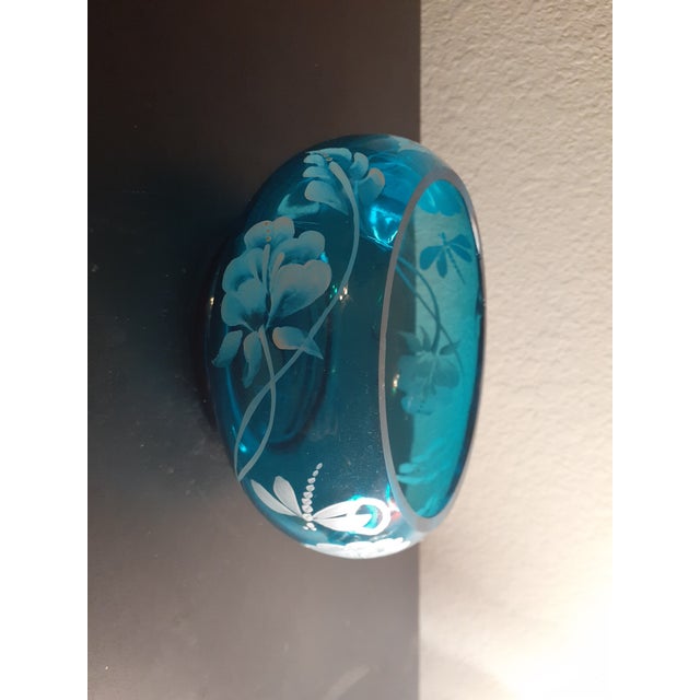 This is an EXQUISITE Fenton Handpainted 6" Blue Teal Rose Bowl. Has a fleabite on the rim as seen in pics. It does not...