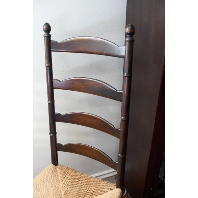 Brown 20th Century Antique English Ladder Back Chair Faux Bamboo Rush Seat Chinoiserie For Sale - Image 8 of 10