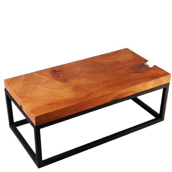 Rustic Solid Teak Top and Black Metal Base Coffee Table ...