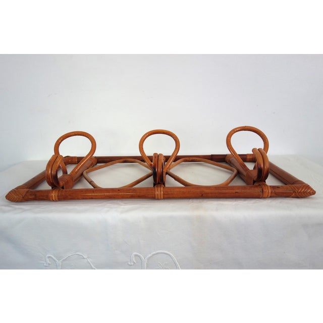 Mid-Century Modern Vintage Wall-Mounted Coat Rack in Bamboo and Rattan, 1960s For Sale - Image 3 of 11