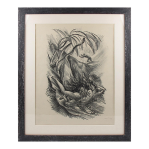 Art Deco Fantasy Charcoal Drawing Lithograph Print by Adolf Uzarski, 1919