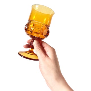 Set of 6 Indiana Glass King’s Crown Amber Goblets For Sale