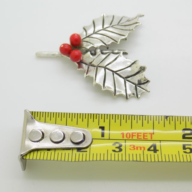 Silver Vintage Italian Handmade Genuine Silver Holly Miniature Figurine Christmas Decorative Miniature For Sale - Image 8 of 8