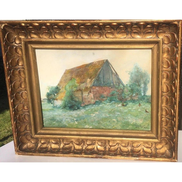 1930s Ufer Johannes Paul, Elbier Dresden Village Building with Chickens, 1890s, Gouache For Sale - Image 5 of 13