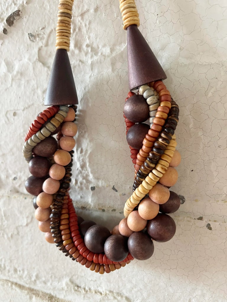 Vintage Multi-Strand Wooden Bead Necklace, 1970s Tribal-Inspired 