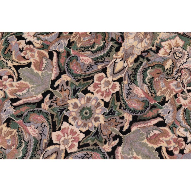 1990s Shabby Chic 1990's Floral Pak-Persian Black/Gray Wool Round Rug- 7'11'' X 8'0'' For Sale - Image 5 of 9