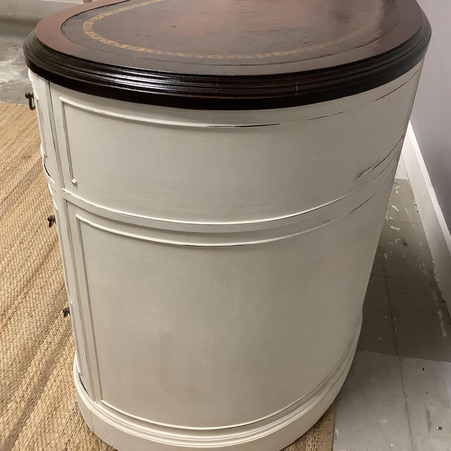 Vintage Kidney Shape Writing Desk 7 Drawers Open Book Shelf Front Painted White For Sale In Philadelphia - Image 6 of 12