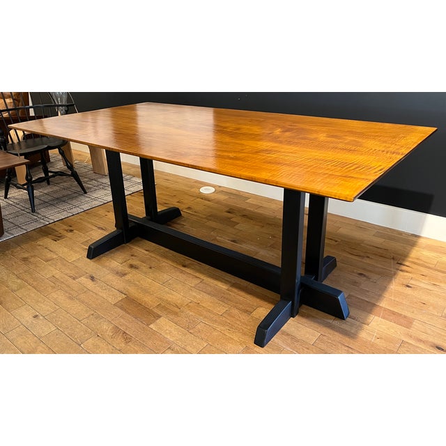 Custom Tiger Maple Dining Table With Trestle Base Chairish