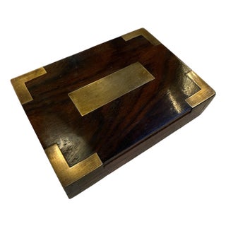 Mid-Century Wood Box With Brass Inlays, 1960s For Sale