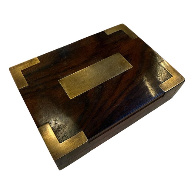 Mid-Century Wood Box With Brass Inlays, 1960s For Sale