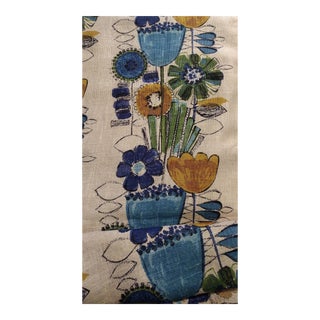 Floral Linen Upholstery Fabric- 3 2/3 Yards For Sale
