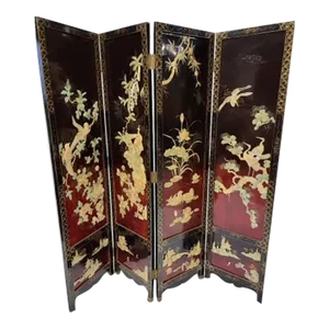 Vintage Chinese Mother of Pearl Coromandel Lacquered Screen Room Divider