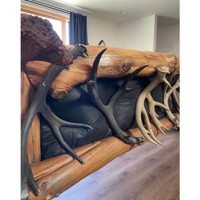 Camel Rustic Live-Edge Handmade Sofa, Genuine Cowhide Upholstery For Sale - Image 8 of 9