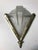 Stunning pair of French Art Deco geometric sconces signed by Muller Freres Luneville. Having clear frosted glass with over...