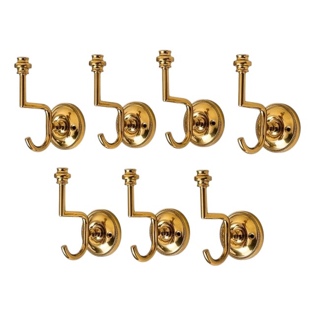 Hollywood Regency Brass Wall Coat Hooks, 1970s, Set of 7 For Sale