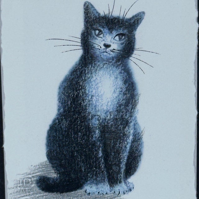 Original Black Cat Drawing on Paper in Gilt Frame For Sale - Image 4 of 9
