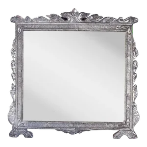 Mid 19th Century Large Indo-Portuguese Silver Mounted Teak Framed Mirror