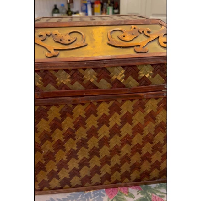 Vintage Brass and Wood Keepsake Trunk For Sale - Image 4 of 6