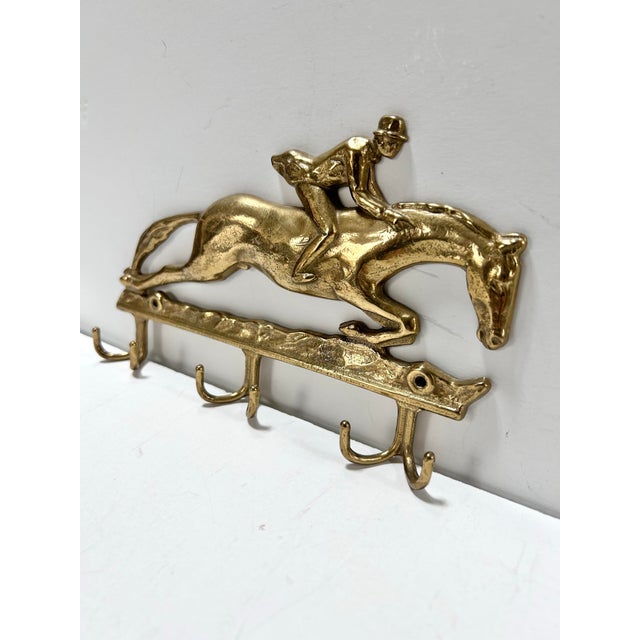 Vintage Brass Equestrian Fox Hunt Wall Hook Rack – English Country Entryway, Ralph Lauren Style, 6 Hook Coat Rack For Sale - Image 4 of 7