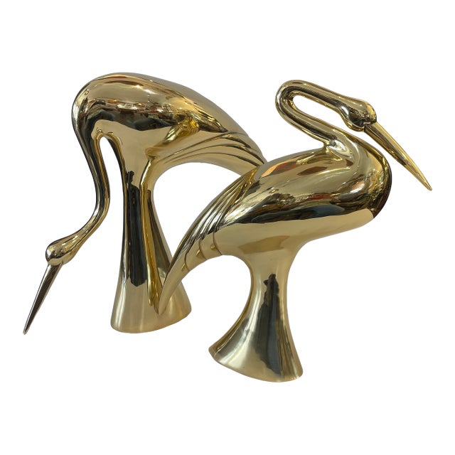 Italian Art-Deco Style Brass Crane Sculptures, Set, 1960s. For Sale
