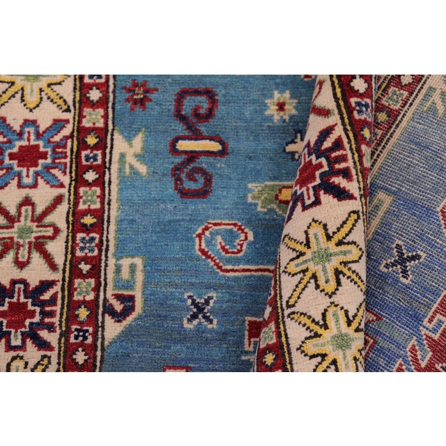 Textile Bohemian Kazak Light Blue/Beige Wool Rug - 3'3''x4'9'' For Sale - Image 7 of 10
