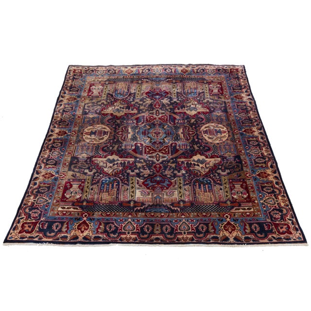 Persian 1940s Handmade Kashmar Persian Wool Rug in Navy Blue With Allover Motif For Sale - Image 3 of 9