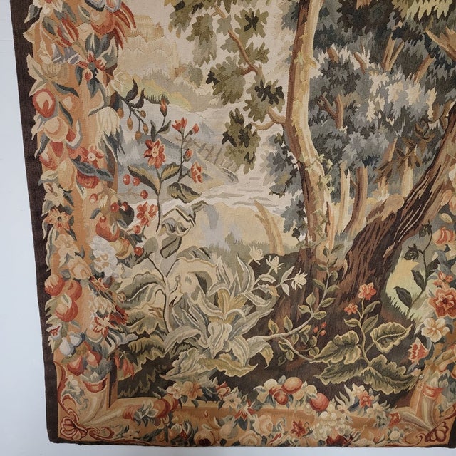 Wood Vintage French Handwoven Aubusson Wall Tapestry, Bird in Woodland Landscape, Gobelins Weave For Sale - Image 7 of 11