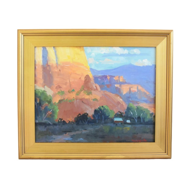 Silvio Silvestri, Listed Artist Southwestern Canyon Landscape Painting Including the Antiqued Gold Wood Frame For Sale - Image 12 of 12