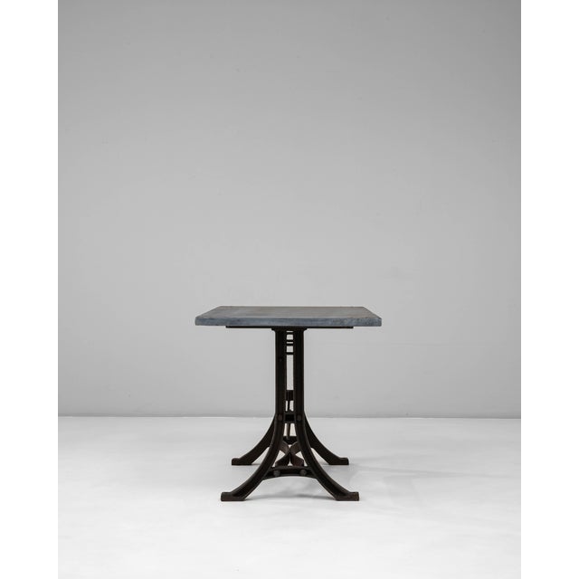 Industrial Industrial Table with Wrought Iron Legs and Stone Top, Antique, France, 20th Century For Sale - Image 3 of 11