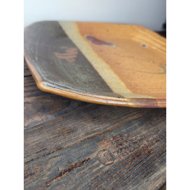 Late 20th Century Large Studio Art Pottery Platter With Oxblood Floral Motif For Sale - Image 9 of 12