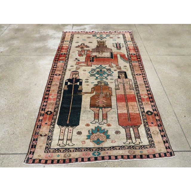 Tribal Galerie Shabab Collection Mid-20th Century Handmade Persian Pictorial Bakhtiari Accent Carpet For Sale - Image 3 of 9
