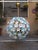 Large Brass Pendant Lamp with White and Blue Murano Glass Flowers For Sale - Image 4 of 9