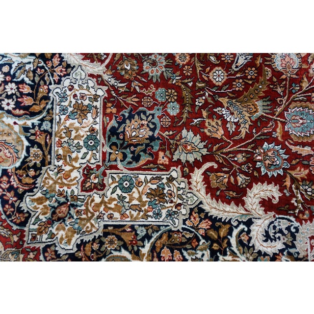 Textile Vintage Indian Silk Handwoven Geometric Floral Medallion Area Rug Carpet 9 X 13' For Sale - Image 7 of 14