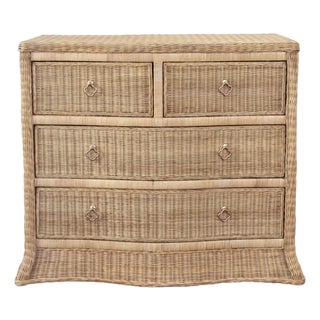 Matthew Izzo Home Celine Four Drawer Rattan Chest With Satin Brass Pulls and Soft Close Glides For Sale