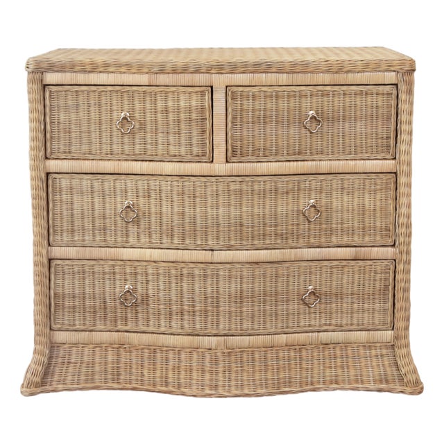 Matthew Izzo Home Celine Four Drawer Rattan Chest With Satin Brass Pulls and Soft Close Glides For Sale