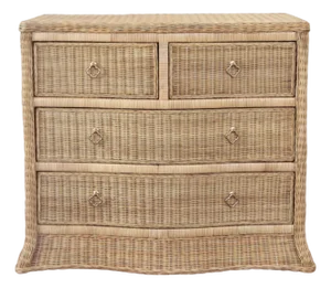 Matthew Izzo Home Celine Four Drawer Rattan Chest With Satin Brass Pulls and Soft Close Glides