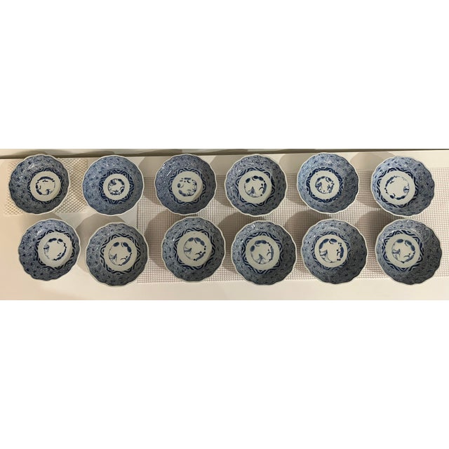 Late 19th Century Antique Blue and White Bowls - Collection of 12 - Scalloped Edge -End Edo or Beginning Meiji Period For Sale - Image 5 of 18