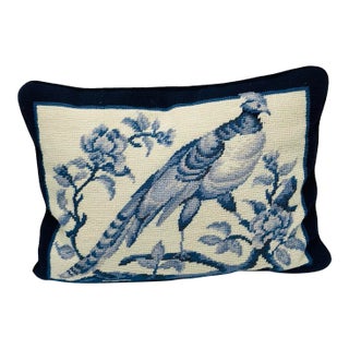 Vintage Blue and White Needlepoint Pillow For Sale