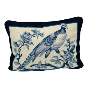 Vintage Blue and White Needlepoint Pillow