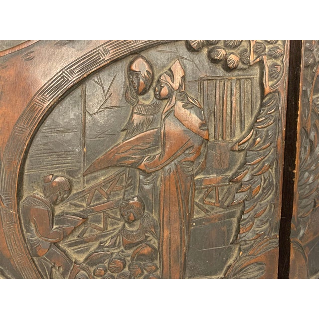 Antique Carved Figural Three Panel Table Screen for your consideration. The table screen measures approx. 12 inches tall,...