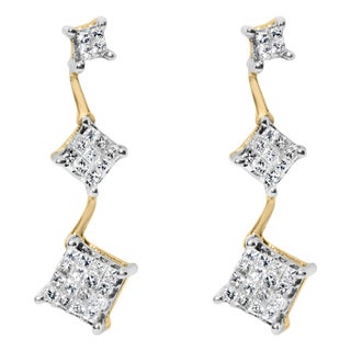 14K Yellow Gold 1 cttw Princess Cut Diamond Earrings (H-I, SI1-SI2) For Sale