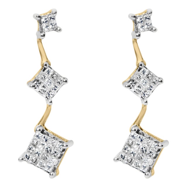 14K Yellow Gold 1 cttw Princess Cut Diamond Earrings (H-I, SI1-SI2) For Sale