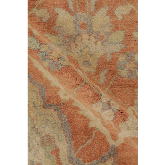 Camel Antique Indian Floral Medallion Wool Rug in Coral & Ivory, by Rug & Kilim, 1920-1929 For Sale - Image 8 of 11