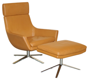 Set of Brown Leather Jill Armchair & Ottoman by Bob Anderson