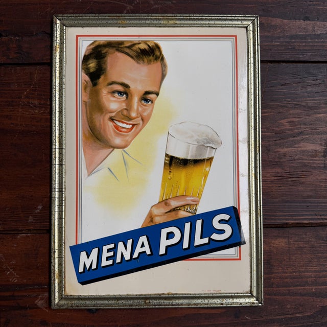 Metal Vintage Mena Pils Advertising Sign from Glacoide, Belgium, 1954 For Sale - Image 7 of 7